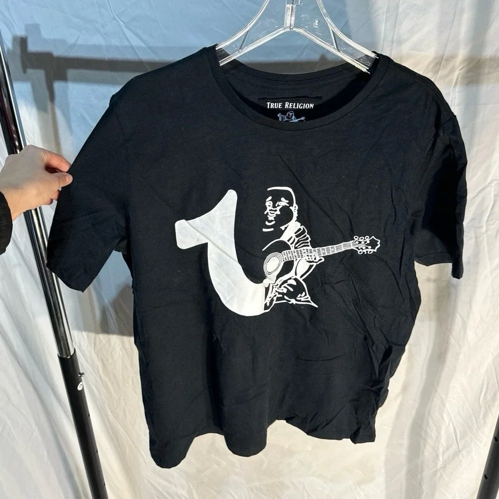 NWT True Religion Half Buddha Half Horseshoe Short Sleeve T-Shirt Black White